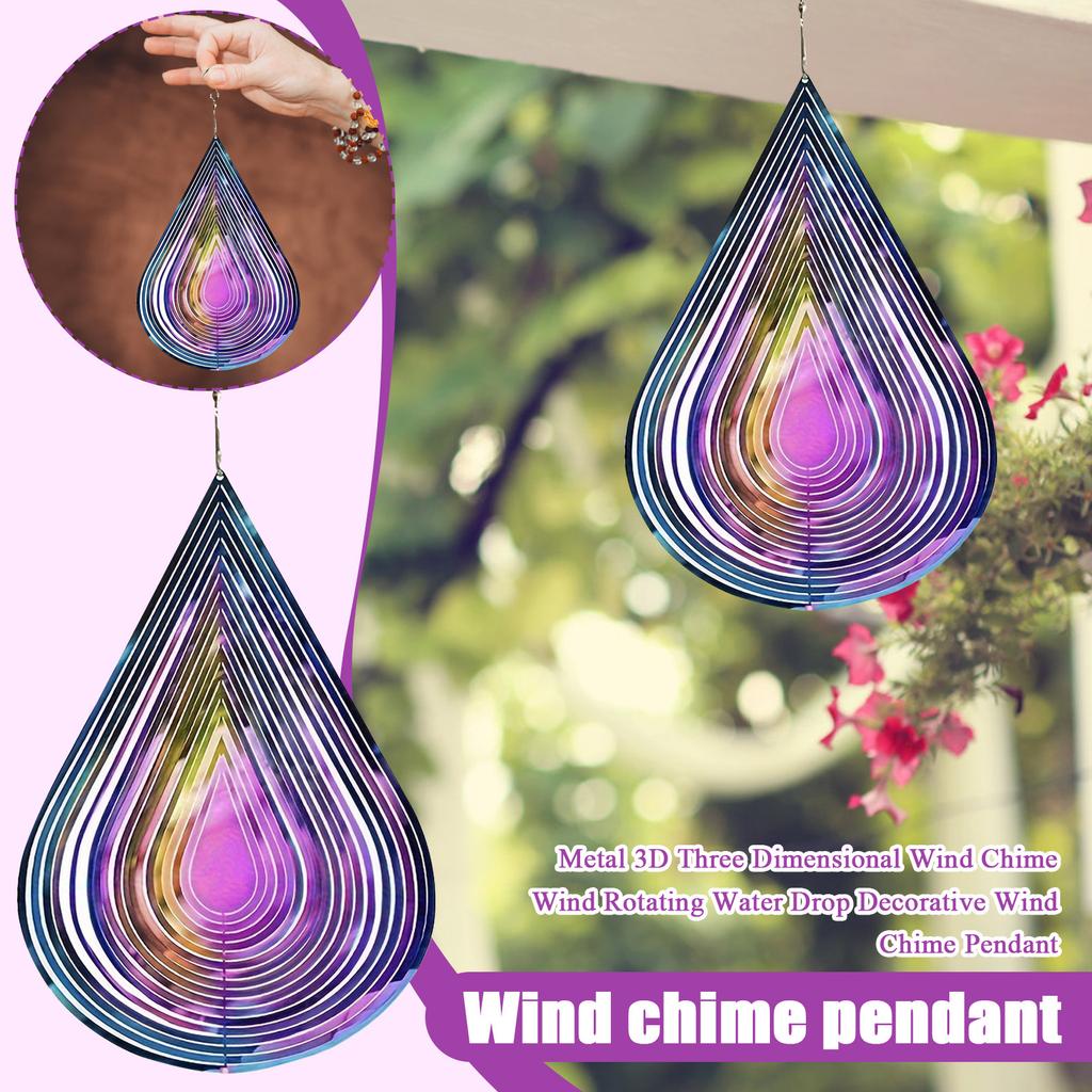 Metal 3D Three Dimensional Wind Chime Wind Rotating Water Drop Decorative Wind Chime Pendant