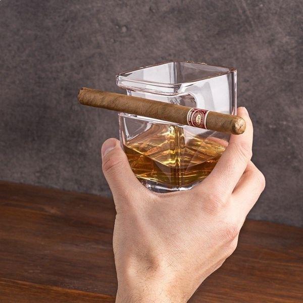 Whiskey Glass with Cigar Holder