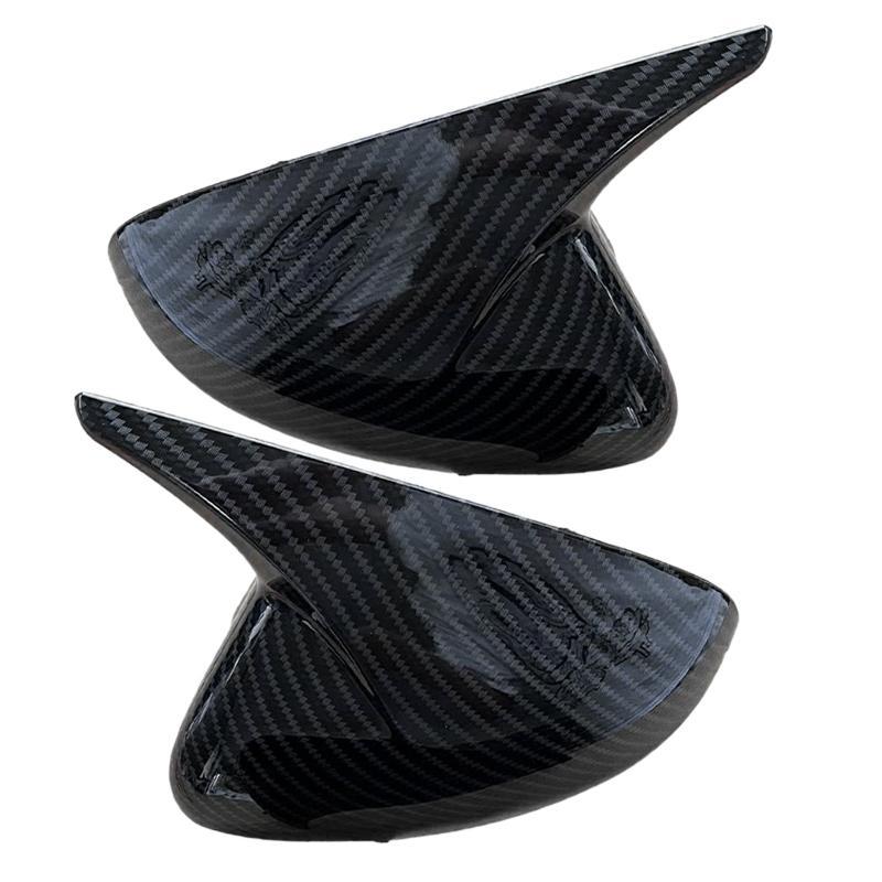 1 Pair Black Carbon Fiber Style OX Horn Side Rearview Mirror Cover Trim Fit for Kia Stinger 2018 New