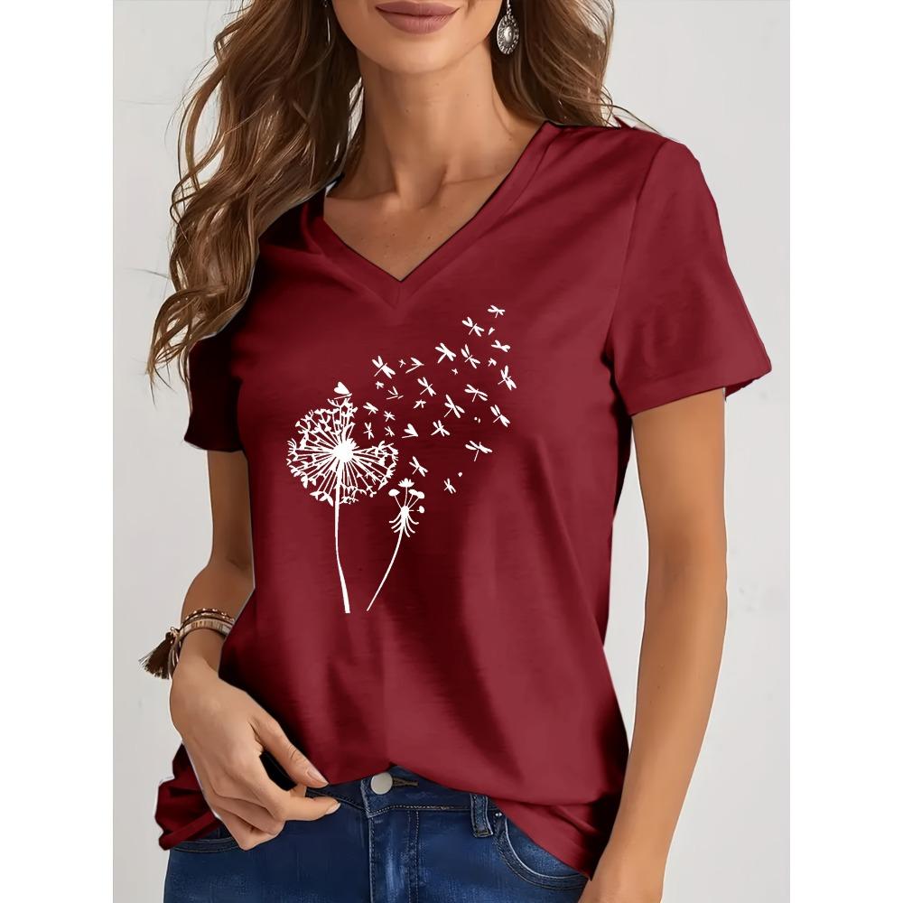 Plus Size, Plus Size Women's Elegant Patchwork Print V-Neck Short Sleeve Blouse