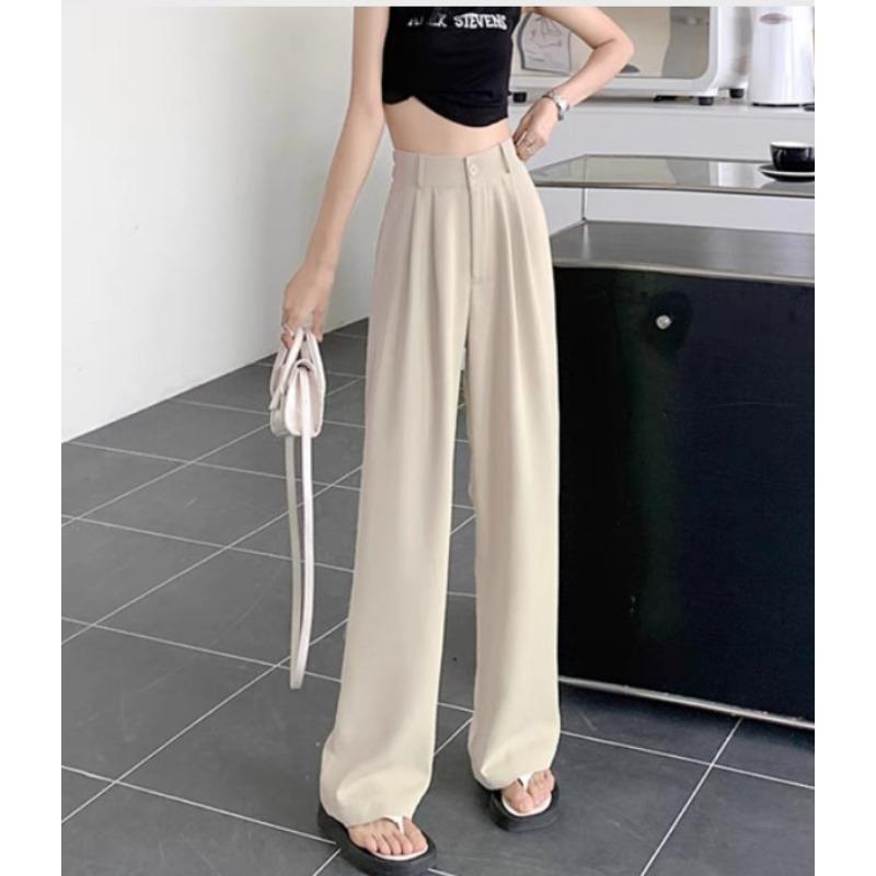Женские повседневные брюки Лето Новые С высокой талией Драпировка Прямые Универсальные Широкие брюки