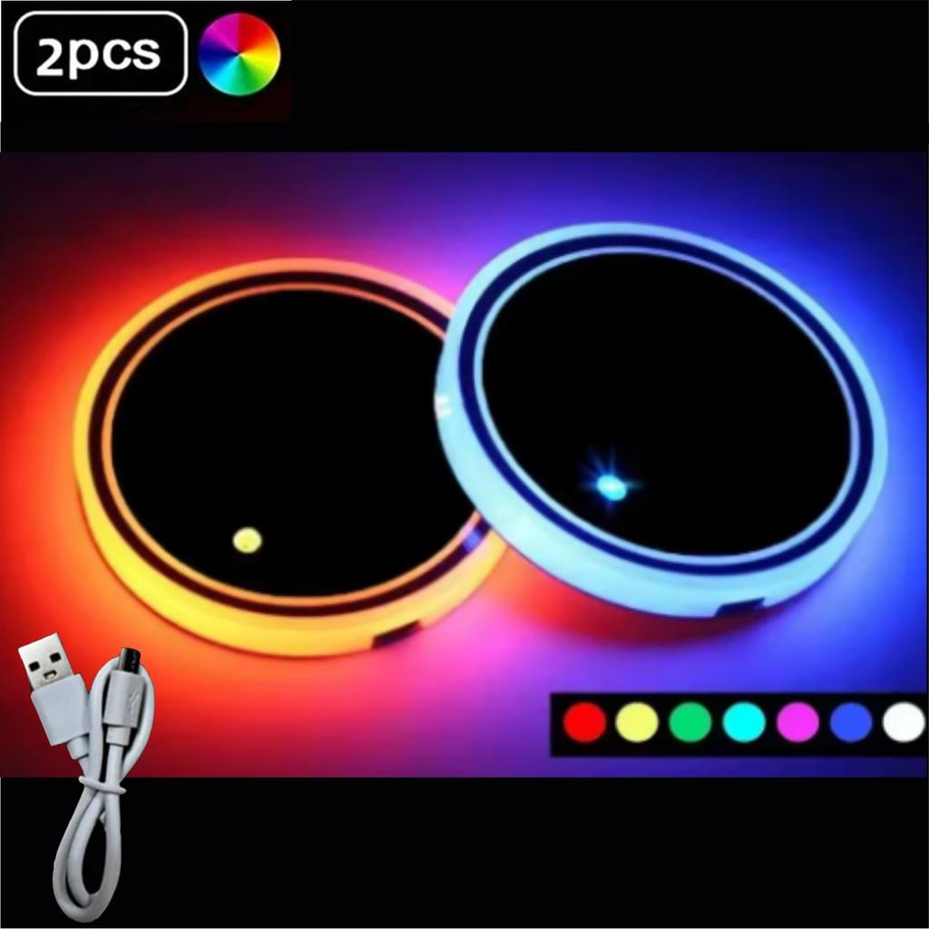 Best-selling car LED light water cup mat, seven-color water cup mat, car ambience light, USB charging, anti-slip mat