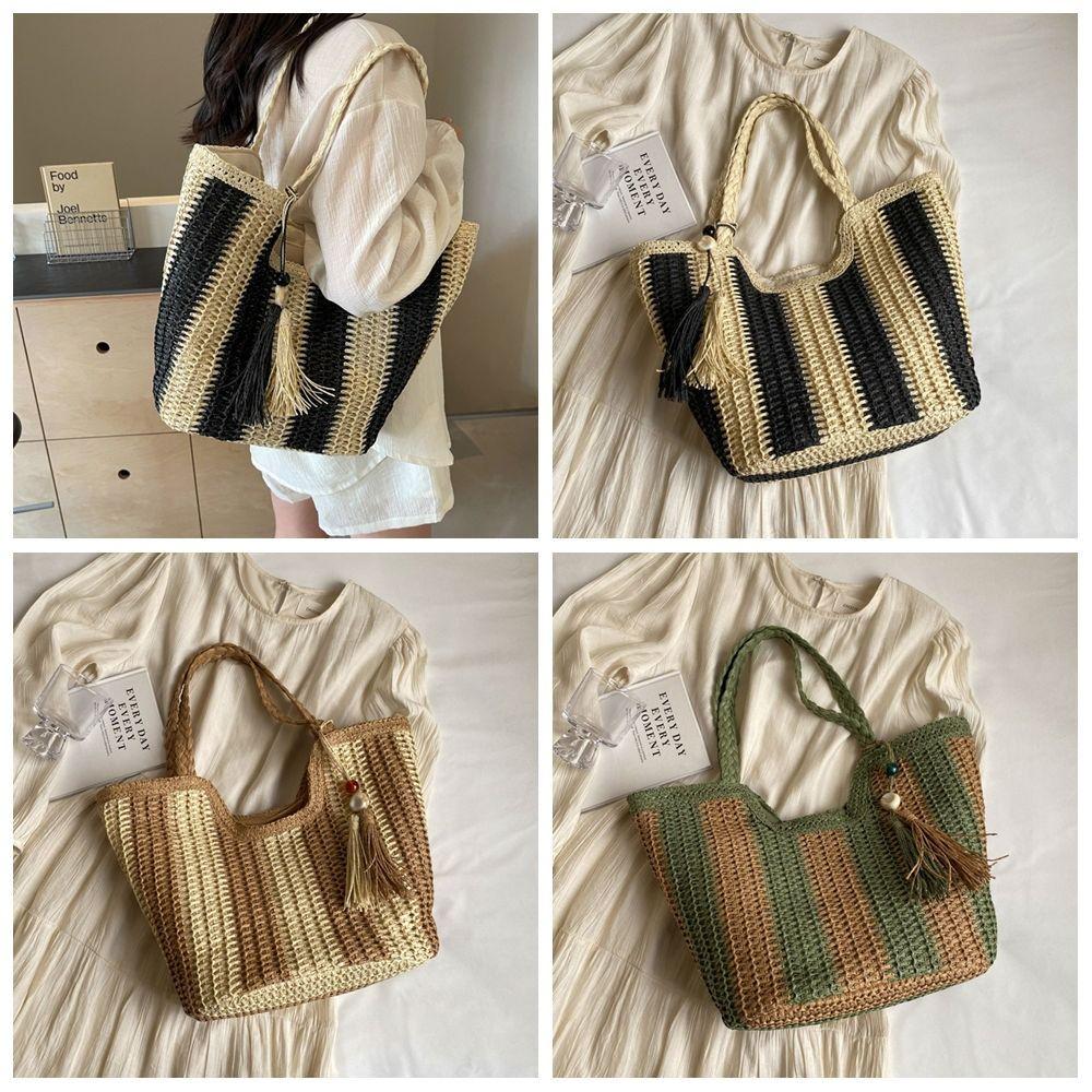 Beach Striped Shoulder Bag Summer Women's Handbags New Straw Crochet Bag Ladies/Girls