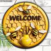 Rustic Wooden Welcome Sign with Adorable Bees & Flower Pattern - Hive Wooden Decorative Hanging Plaque for Front Door, Wall Hanging Decorecor