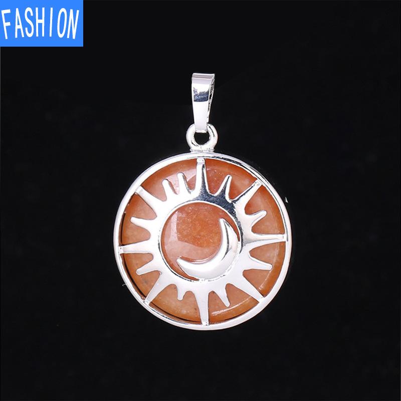 Кулон из натурального кристалла в национальном стиле с выдолбленной луной и солнцем, ожерелье, кулон, аура энергии, полудрагоценный камень
