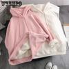 Бархатная толстовка с капюшоном для женщин, корейская свободная и универсальная толстовка с капюшоном в стиле Харадзюку, однотонная зимняя толстовка с капюшоном