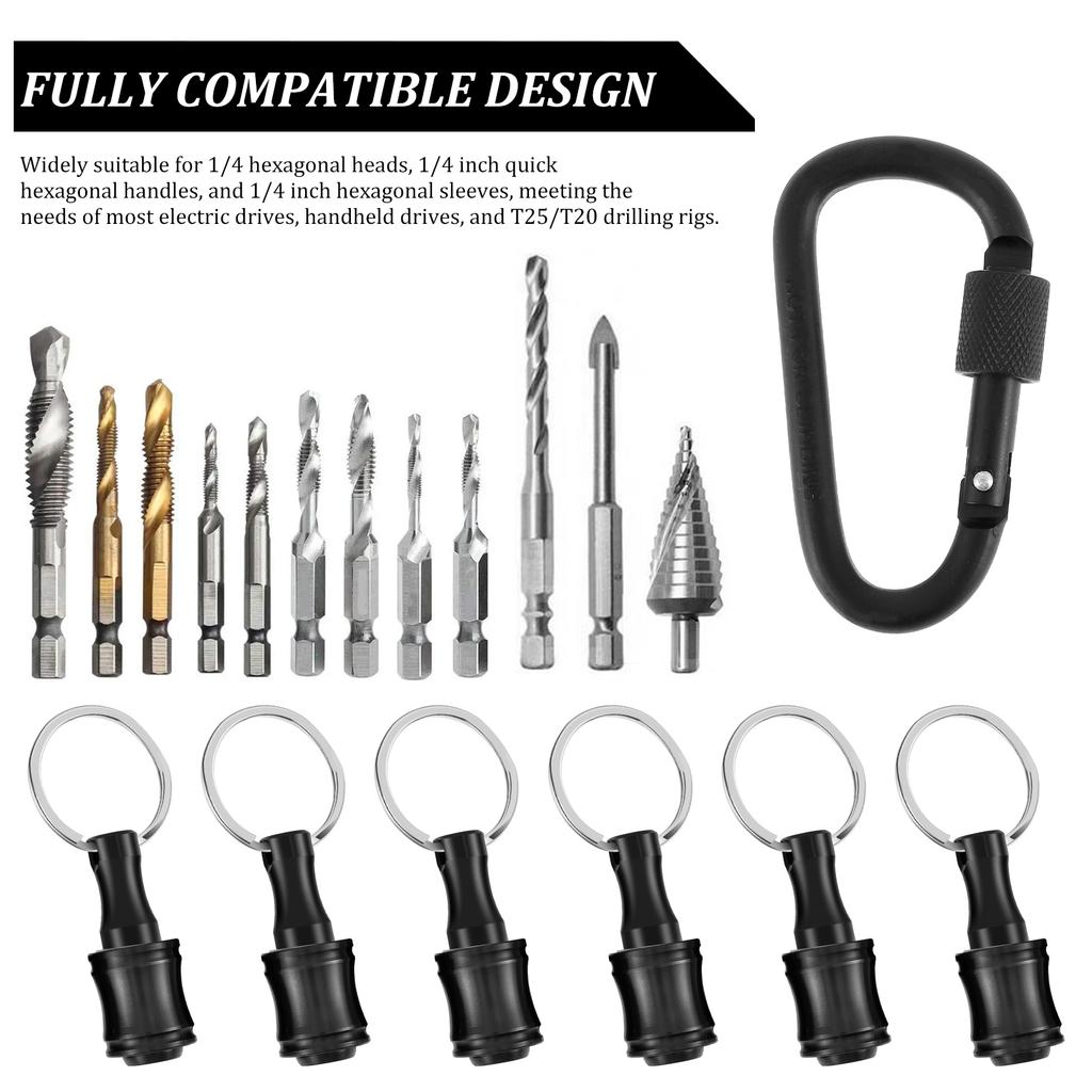18Pcs 1/4" Hexagonal Shank Screwdriver Head Holder Extension Rod Key Chain Adapter Drill Bit Aluminum Alloy Drill Extension Bit