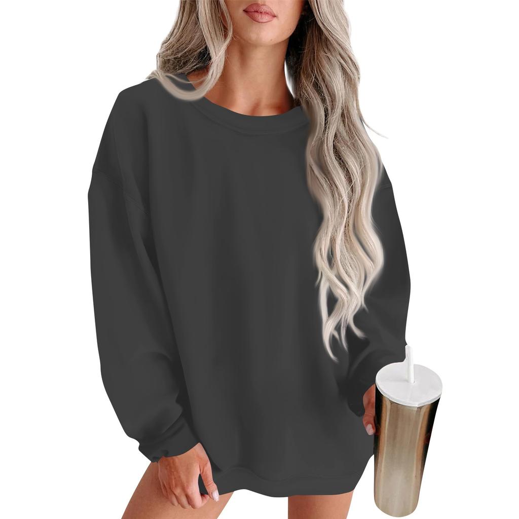Women's Fashion Round Neck Solid Color Long Sleeve Basic Sweatshirt Top
