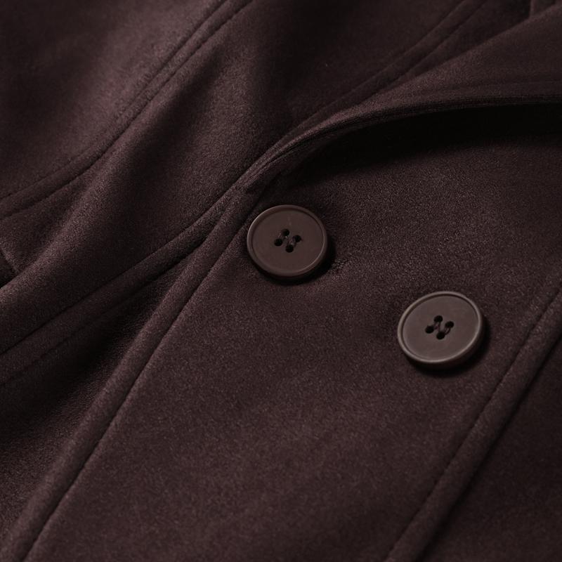 Темно-коричневая замшевая куртка с лацканами женская теплая с длинным рукавом повседневная верхняя одежда ретро британский стиль темпераментная куртка осень 2025