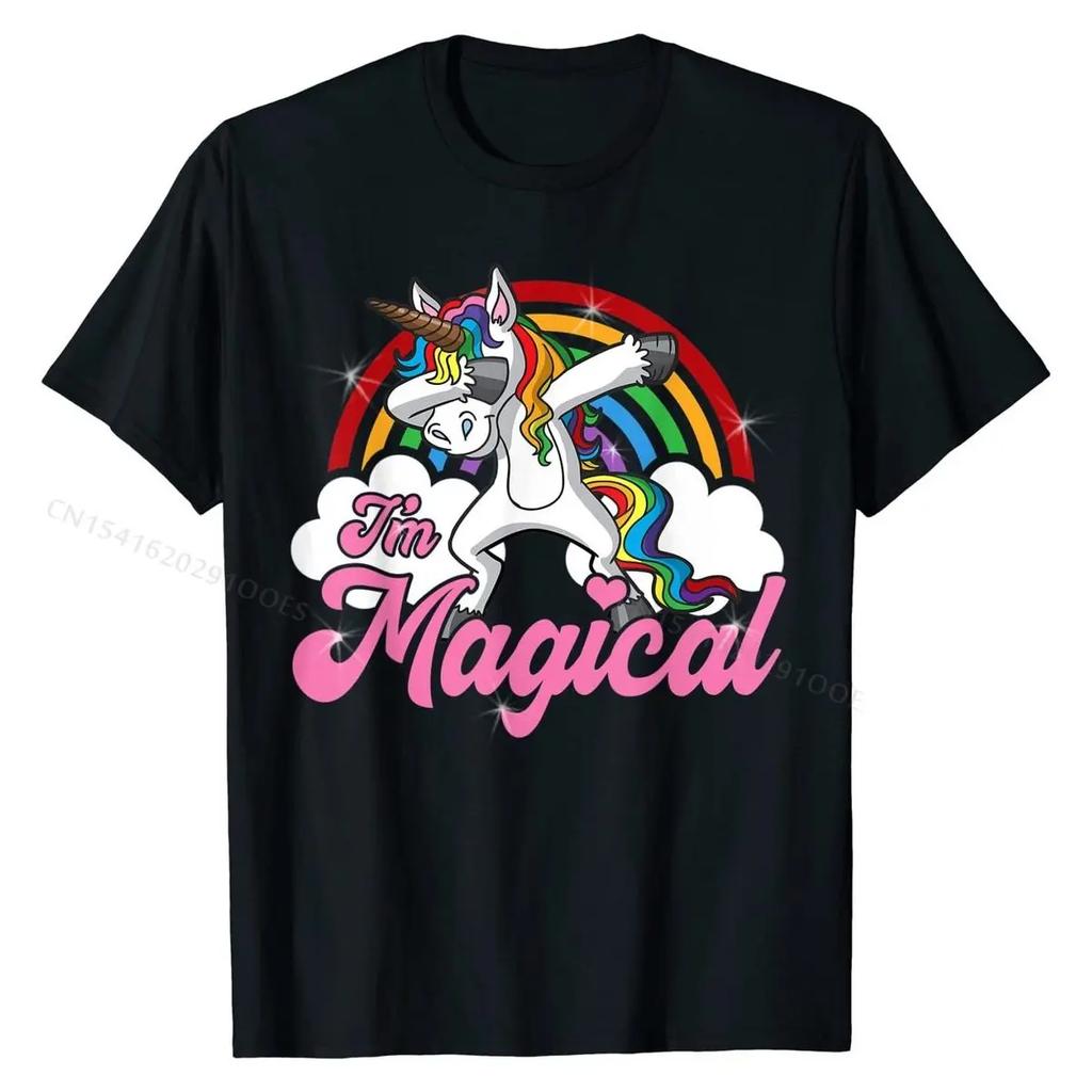 Dabbing Unicorn I'm Magical WoGirls Gift T-Shirt Cotton Tshirts Hip hop Tops & Tees Special Casual