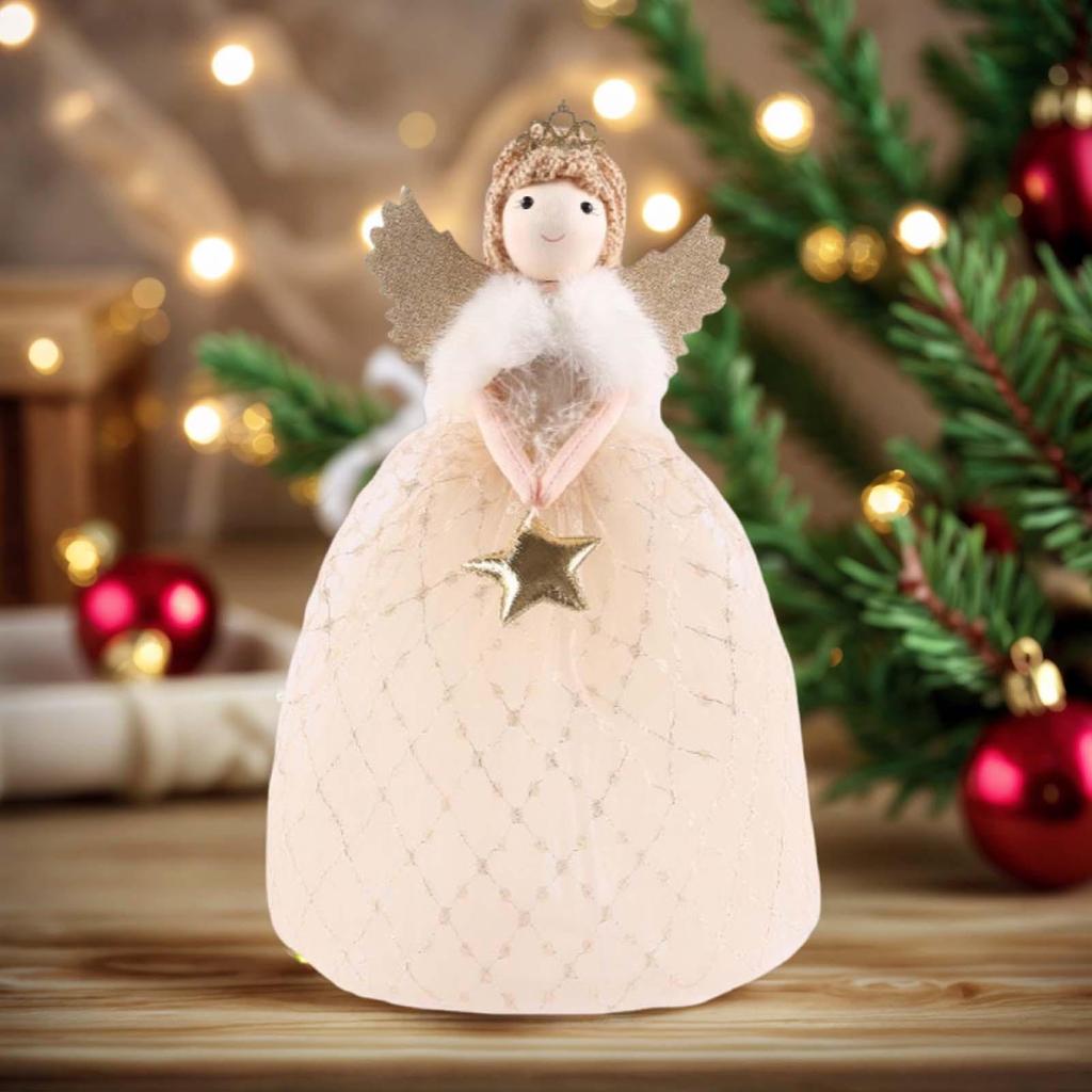 Рождественские верхушки для елок Ангел Звезда Рождественские украшения Мягкая кукла Фигурка девочки Крылья Украшение для елки для домашнего декора Спальни