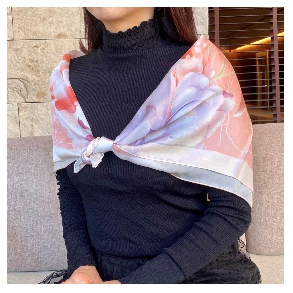 Barsanti Scarf Large 90 Squares Silk Made In Italy Como Silk Peach Peony [G.Barsanti&Figli] Women's 100%