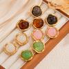Salircon Vintage light Brown White Pink Resin Stud Earrings Women 18K Gold Plated Stainless Steel Piercing Ear Accessory Jewelry