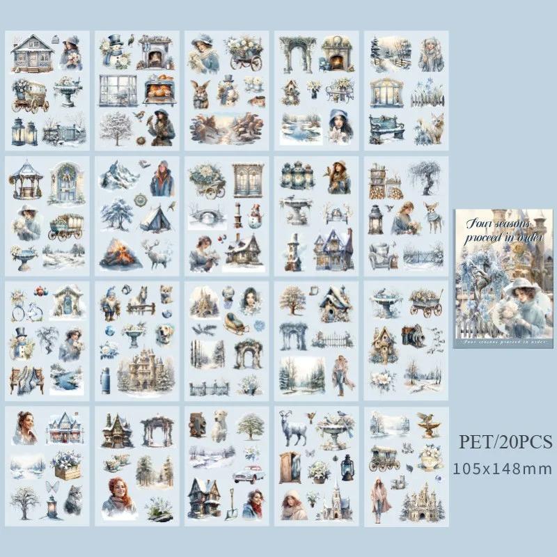 20Sheets PET Stickers Season Series PET Decorative Stickers Diary Girls Scrapbooking Material Decor Album Stationery Stickers
