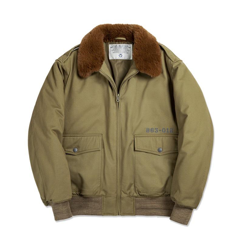 Maden Workwear B10 Ретро Бомбер - Мужская Зимняя Хлопковая Куртка с Меховым Воротником-Лацканом