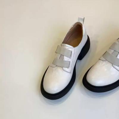 Версия из овчины~ Лоферы в стиле колледжа, маленькие кожаные туфли, толстый каблук, мягкая подошва, удобная застежка-липучка, узкие ноги, женские туфли с круглым носком