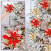 12/24Pcs Christmas Artificial Flower Glitter Leaves Red Golden Silver-color Layered Xmas Tree Wreath Decoration Fake Flower Party Photo Props