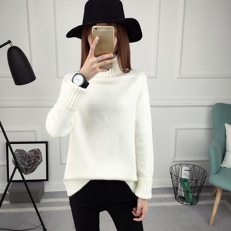 Осенне-зимний женский свитер, рубашка с длинным рукавом, свободный свежий пуловер с высоким воротом, вязаный свитер