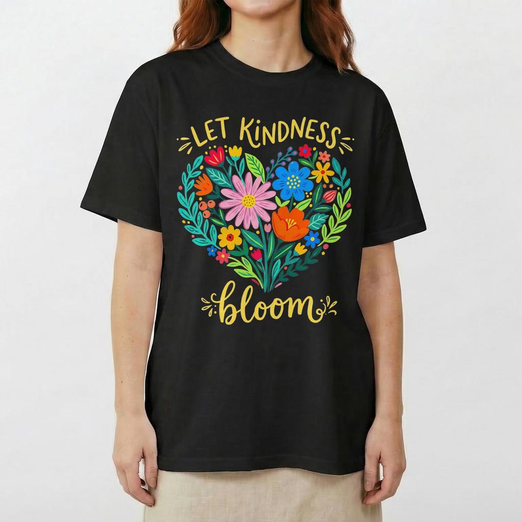 Let Kindness Bloom Floral Heart Wildflowers Inspirational T-Shirt Positive Vibes