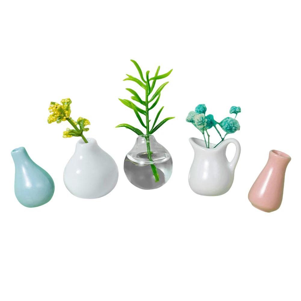 5-14pcs/Set Mini Ceramics Vase Fridge Magnets Label Mini Bonsai Magnet Button Potted Simulation Flower Vase Refrigerator Message