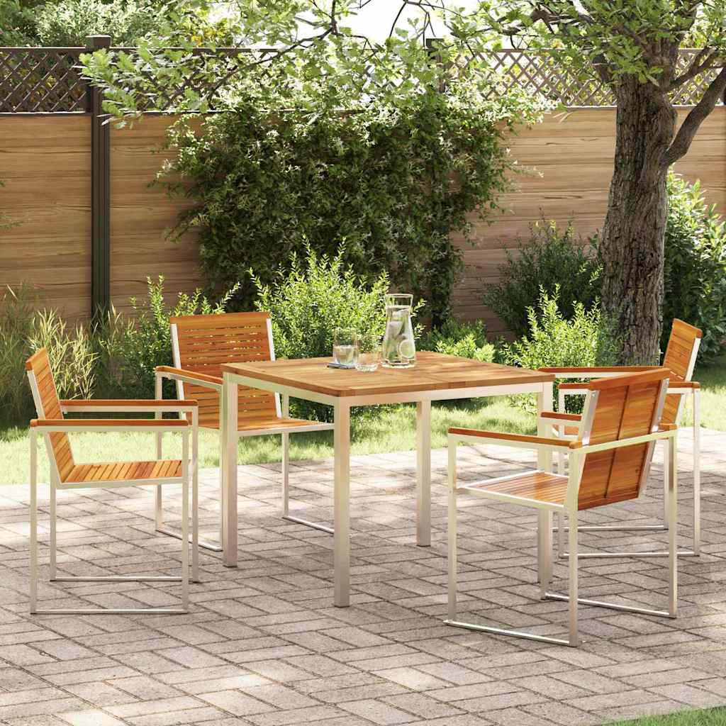Garden Dining Set 5 pcs Solid Acacia Wood and Stainless Steel