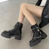 Мода 2024 года, новые готические ботильоны на платформе, женские модные панк-сапоги с пряжкой, молнией, заклепками, женские модные короткие сапоги с металлической цепочкой