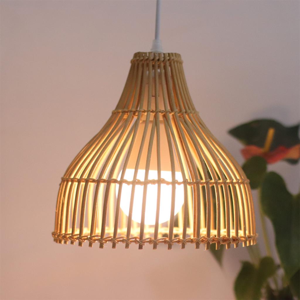 Pendant Light Rattan Weave Chandelier Rattan Boho Bamboo 24CM Lampshade Vintage Ceiling Lamp Decoration Ceiling Light for Home