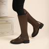 Утягивающие рыцарские сапоги женские сапоги осень и зима новые круглые сапоги с толстой подошвой высокие сапоги ниже колена женские
