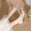 French Bridal Wedding Shoes Women's Silver Wedding Dress Main Wedding Dress Show Two Wear Crystal Shoes Stiletto High Heels