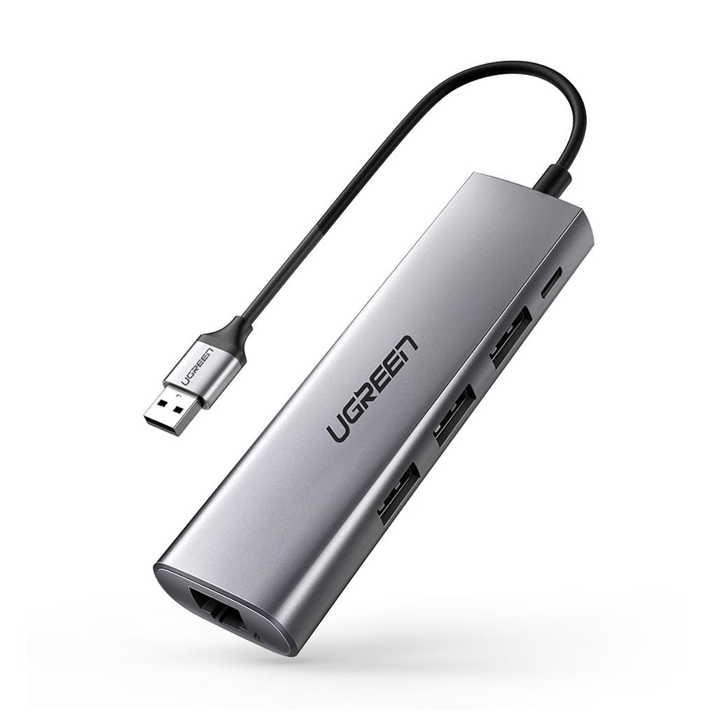 Ugreen CM266 5-in-1 USB-A 3.0 Hub with Gigabit Ethernet & Micro USB - Gray