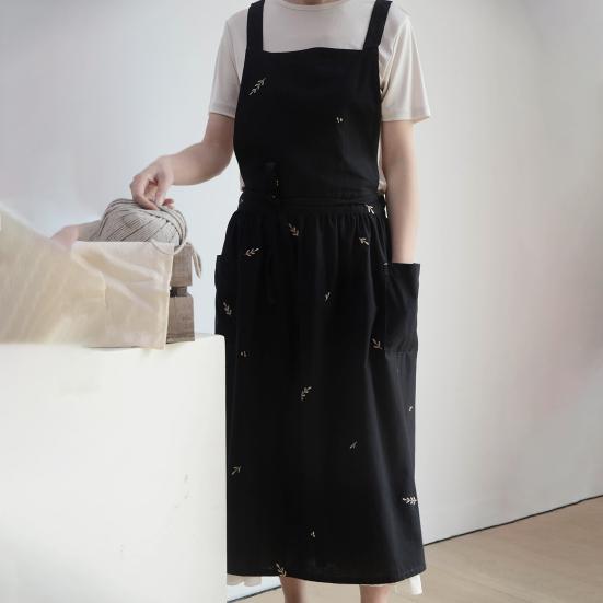 Фартук для готовки с крестообразной спинкой, дышащий, ретро, хлопковый, вышитый, нагрудный фартук для дома