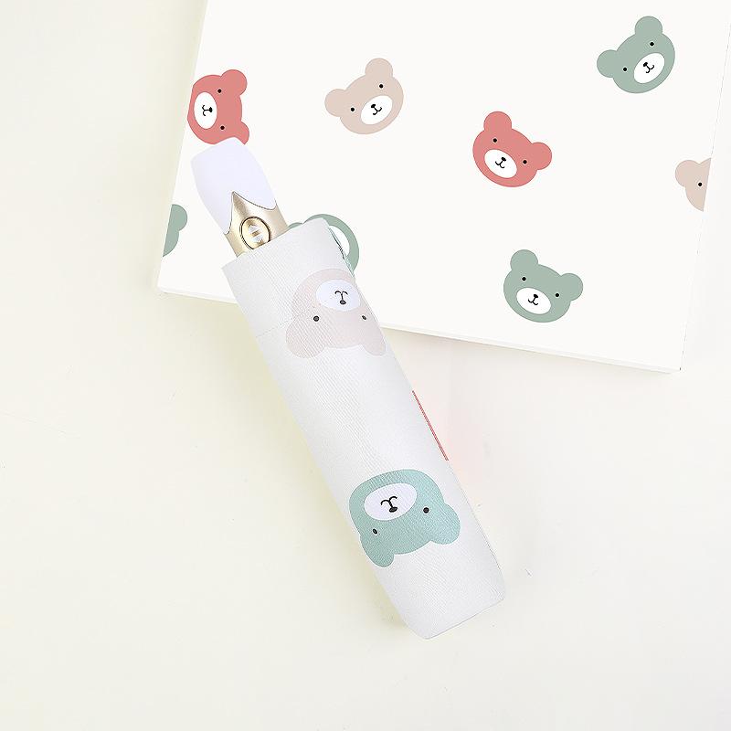 Three-fold Umbrella Lovely Bear Sunny and Rainy Umbrella for Women Girl Kids Black Rubber Reinforced Folding Automatic Umbrellas