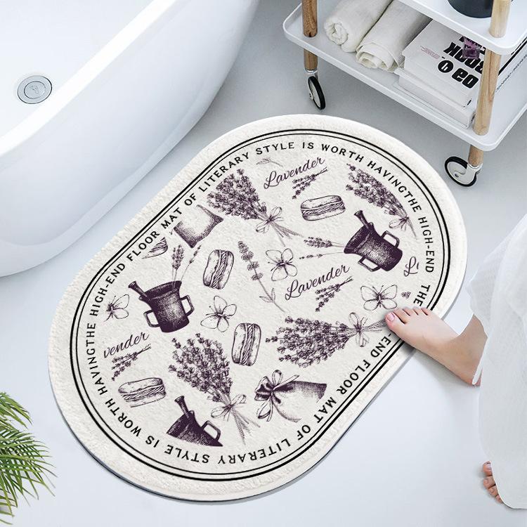 French Retro Oval Diatomaceous Mud Upholstered Toilet Bathroom Absorbent Mat Non-slip Foot Mat Quick Drying Door Mat