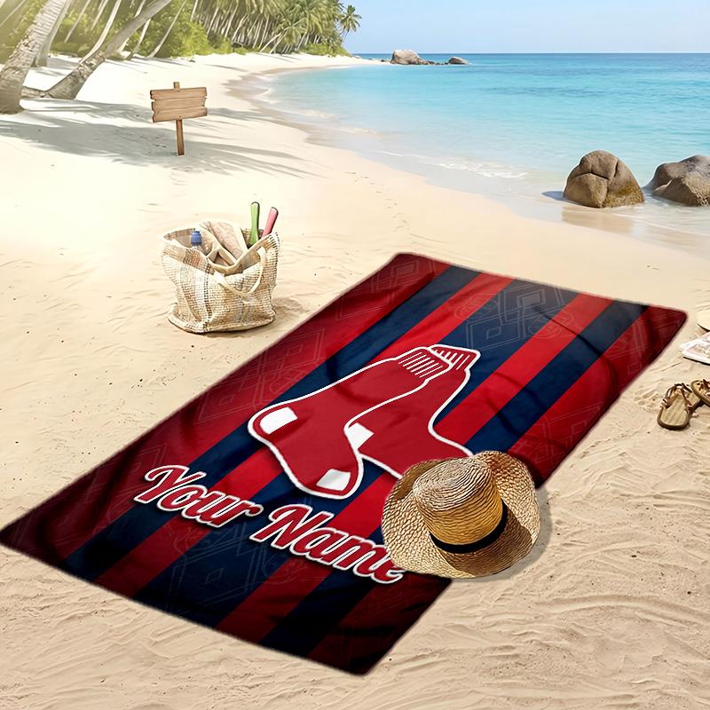 Boston Red Sox Custom Beach Towel, Print Your Name Text Lightweight Absorbent Towel for Swimming Travel