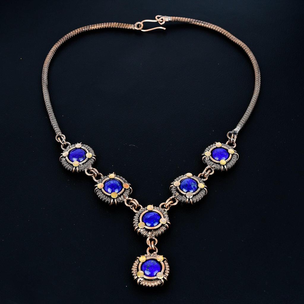 Ожерелье из синего сапфира, ожерелье с регулируемой цепочкой, обернутое медной проволокой 999 пробы. Подарок для женщин ожерелье ручной работы ювелирные изделия из драгоценных камней