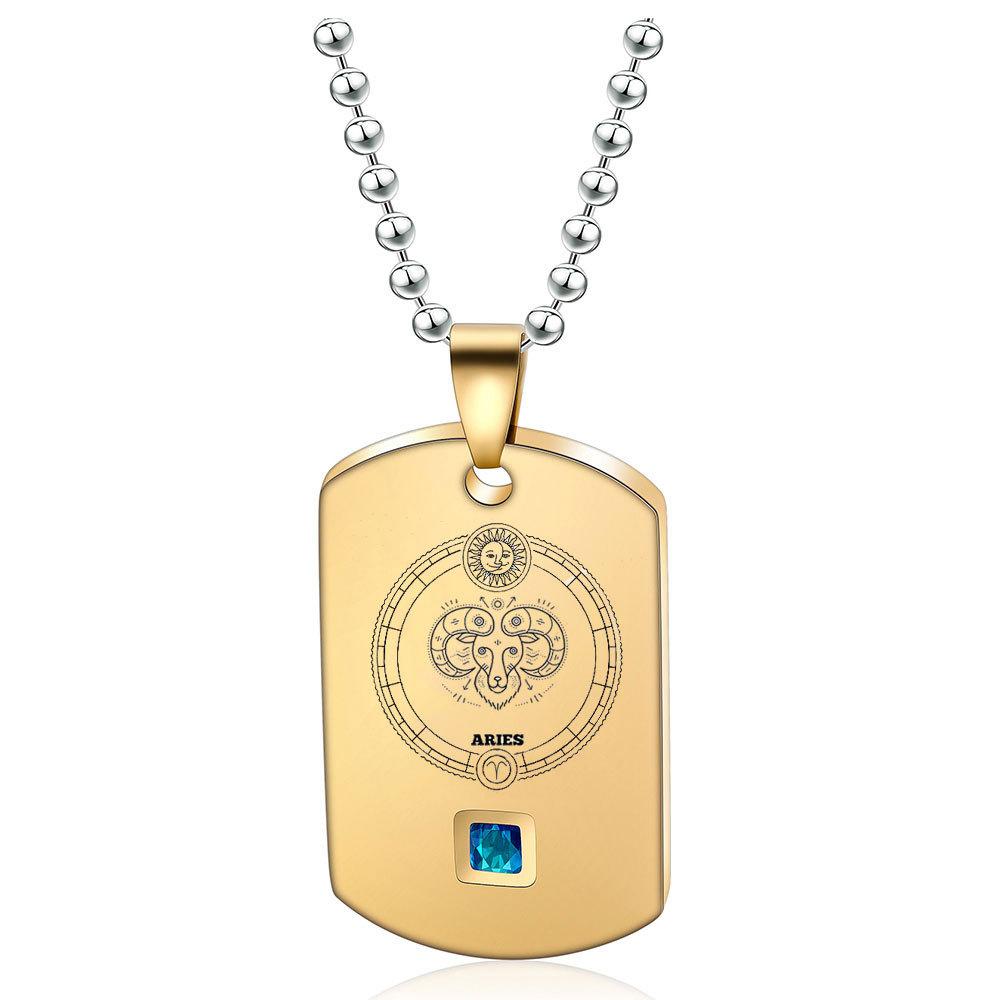 12 Constellations Glossy Military Brand Laser Engraving Fashion Necklace Couple Fashion