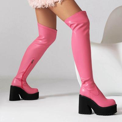 Весенне-зимняя обувь из искусственной кожи, непромокаемые эластичные ботинки Superstar на очень высоком каблуке, женские сапоги выше колена на молнии