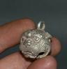 3Cm Rare Chinese Miao Silver Feng Shui Foo Dog Lion Beast Head Bell Pendant