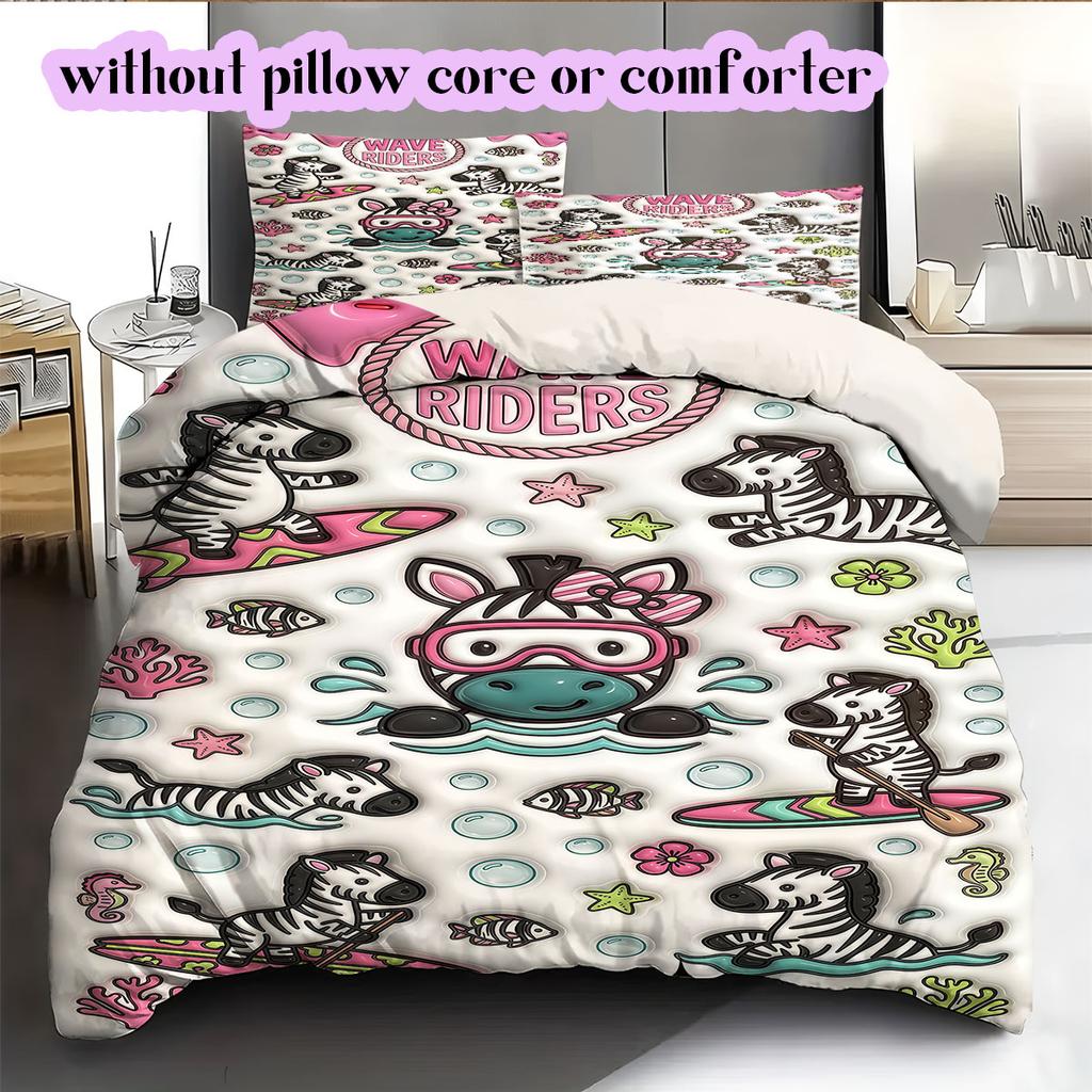 Cute animals surfing Pattern Bedding,Quilt Set Quilt Cover Pillowcase Home Birthday Gift (1*duvet cover+2*pillowcase,without core)