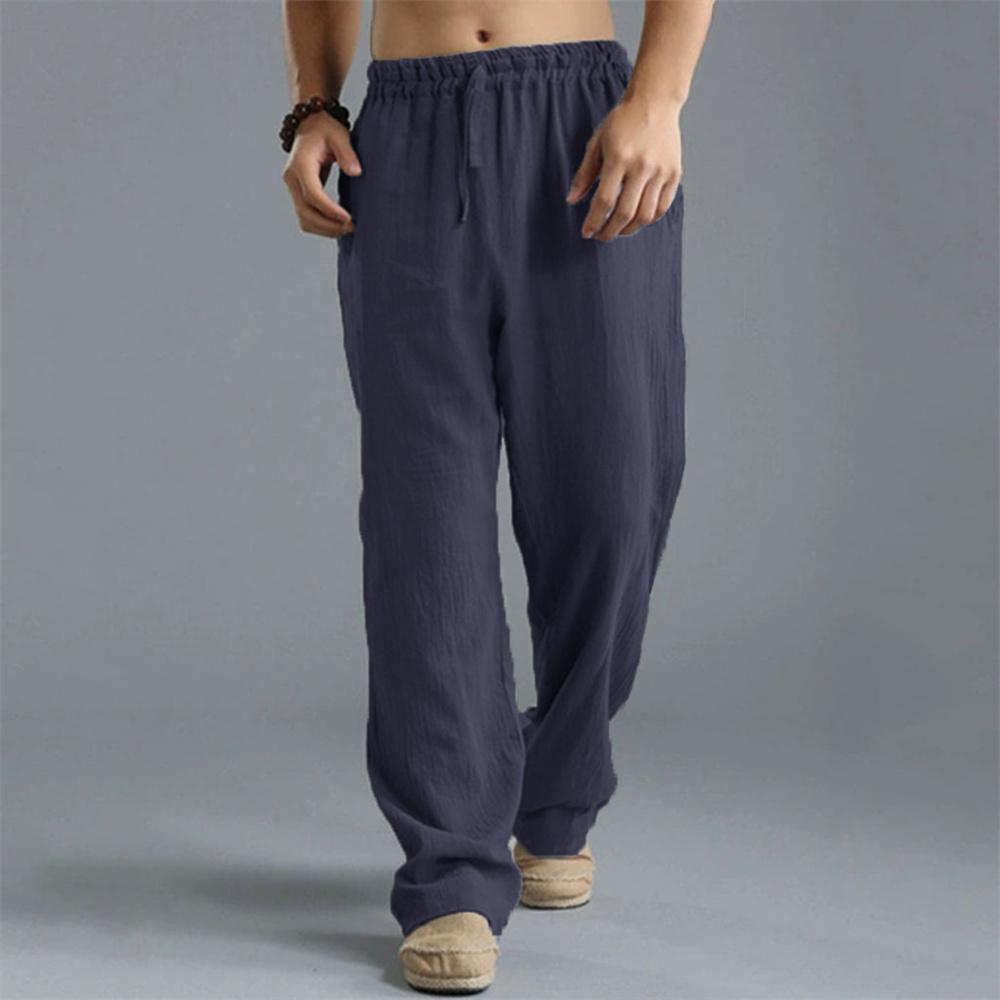 Мужские брюки прямого кроя из хлопка и льна, легкие дышащие брюки в пляжном стиле, однотонные повседневные уютные спортивные штаны