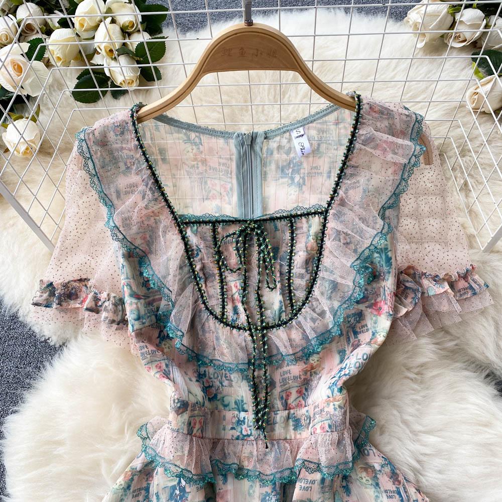 Летнее платье с коротким рукавом для автопортрета, женское сексуальное платье с квадратным воротником и оборками из сетки, дизайнерское подиумное вечернее платье миди