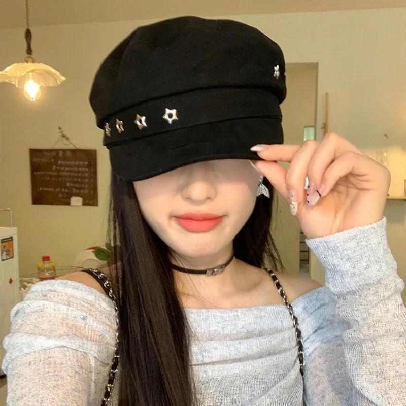 Ретро британский стиль береты со звездным дизайном и плоским верхом для женщин Show Face маленькие весенне-осенние повседневные универсальные шляпы литературного художника