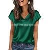 21-Color Women's Satin T-shirt Spring and Summer European and American Women's Clothing New V-neck Satin Casual Top Women