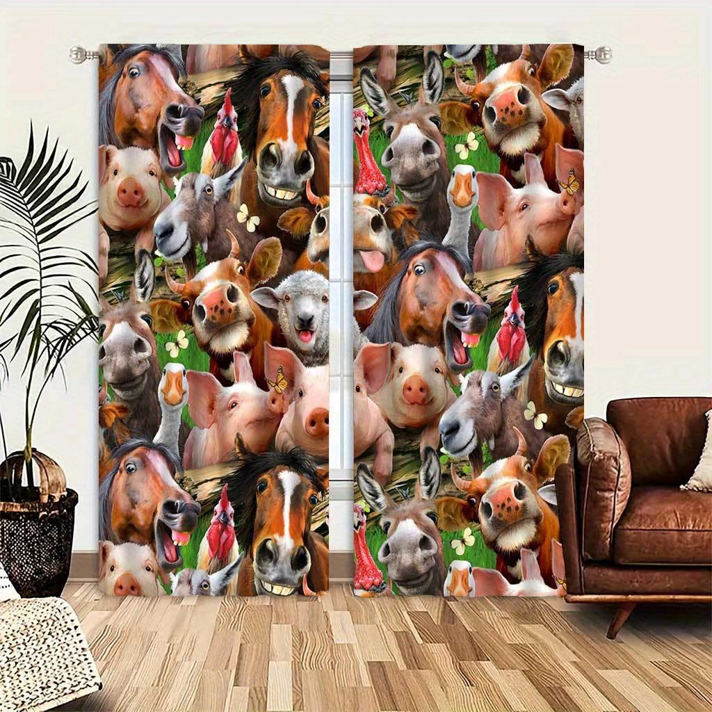 Bohemian Farmhouse Animals Printed Curtain Durable Doorway Drapes with Tie Back for Living Room Machine Washable Vintage Drapes
