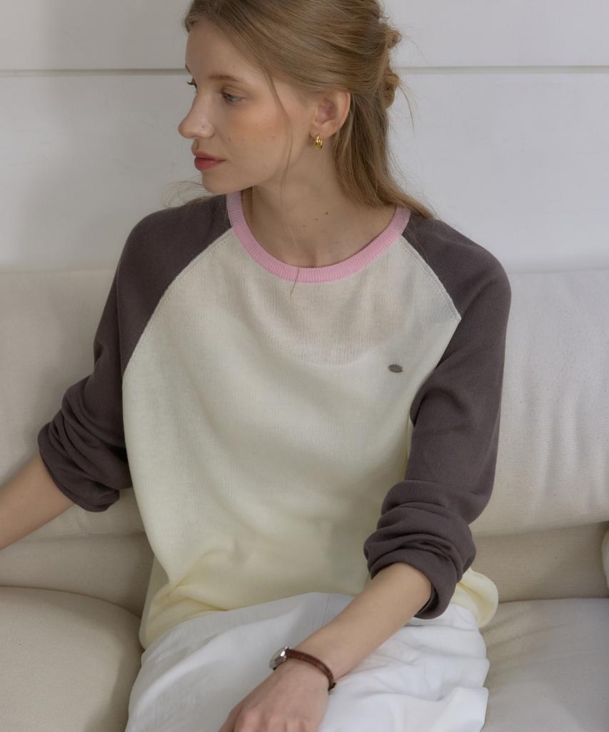 OURHOPE Two-Tone Linen Raglan Knit - Charcoal