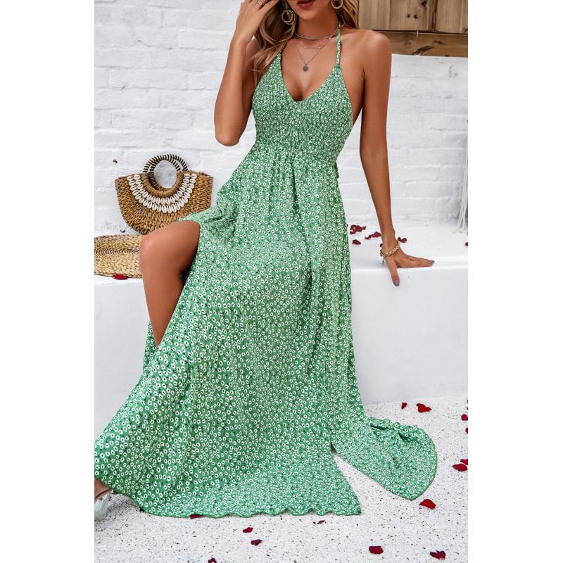 Floral Printed Sling Long Dresses Women Fashion Print Beach Maxi Summer Dress