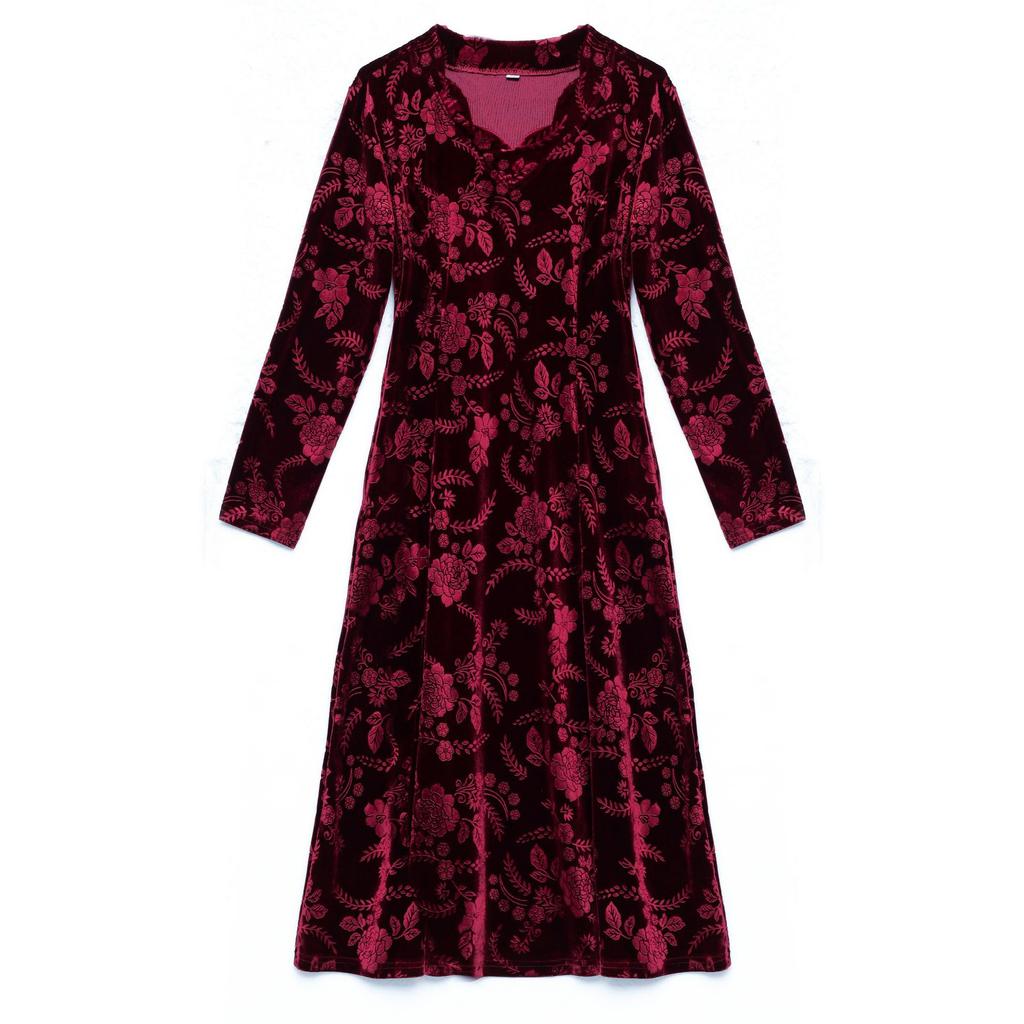 Осеннее бархатное платье для мамы больших размеров, тонкое платье средней длины с длинными рукавами для женщин среднего и пожилого возраста