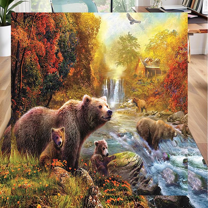 Осенняя сцена с семьей медведей, Коврик для офиса, Подставка под кресло, Ковер для прихожей, Подходит для входной двери, Спальни, Гостиной, Рабочего стола, Праздничный подарок