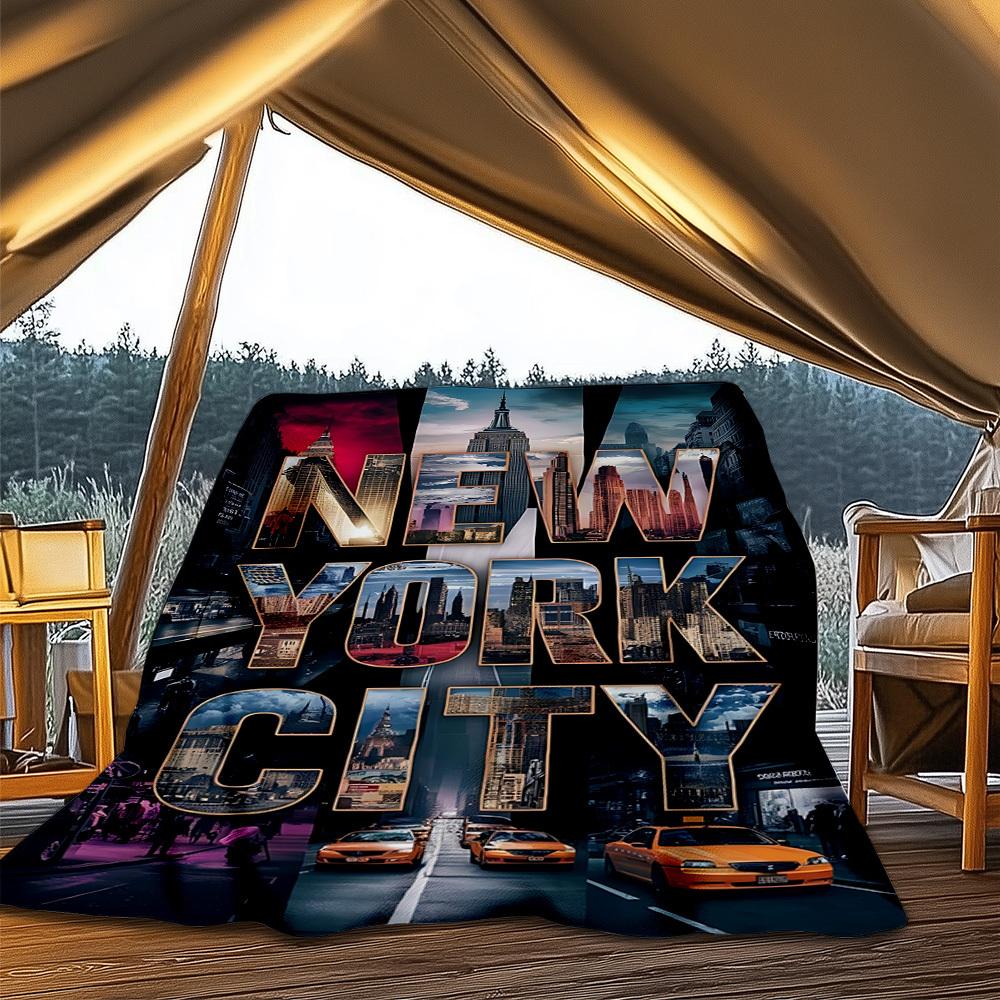 1pc New York City skyline Outdoor Flannel Blanket Soft All Season Polyester Throw , Perfect for Picnics & Travel , Picnic Accessory