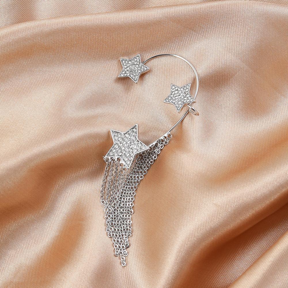 Звезда-вспышка, стразы, клипсы для ушей, модные элегантные темпераментные подвески с кисточками, женские очаровательные серьги для вечеринки в ночном клубе